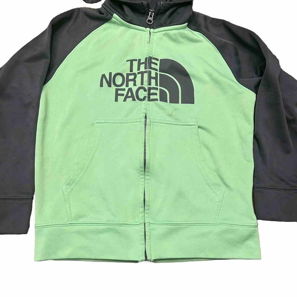 Boys The North Face Zip Up Hoodie Size Small 5/6 Lime Green And Gray Stains